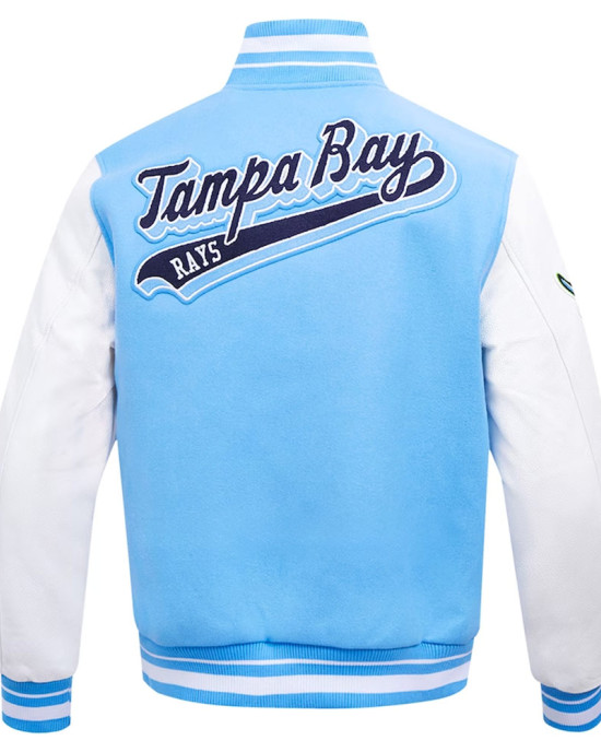 Tampa Bay Rays Script Light Blue Varsity Jacket Tampa Bay Rays Script Light Blue Varsity Jacket