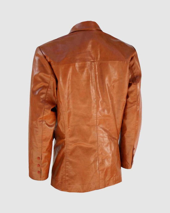 Tan Leather Coat with 2 Buttons Tan Leather Coat with 2 Buttons