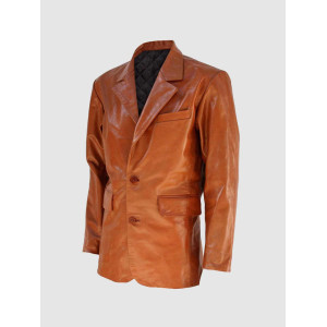 Tan Leather Coat with 2 Buttons