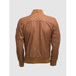 Tan Quilted Bomber Leather Jacket for Men - Abbronzatura