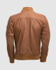 Tan Quilted Bomber Leather Jacket for Men - Abbronzatura Tan Quilted Bomber Leather Jacket for Men - Abbronzatura