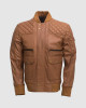 Tan Quilted Bomber Leather Jacket for Men - Abbronzatura Tan Quilted Bomber Leather Jacket for Men - Abbronzatura