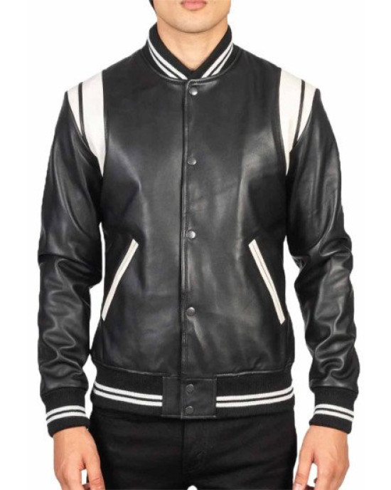 Teddy Black Varsity Leather Jacket