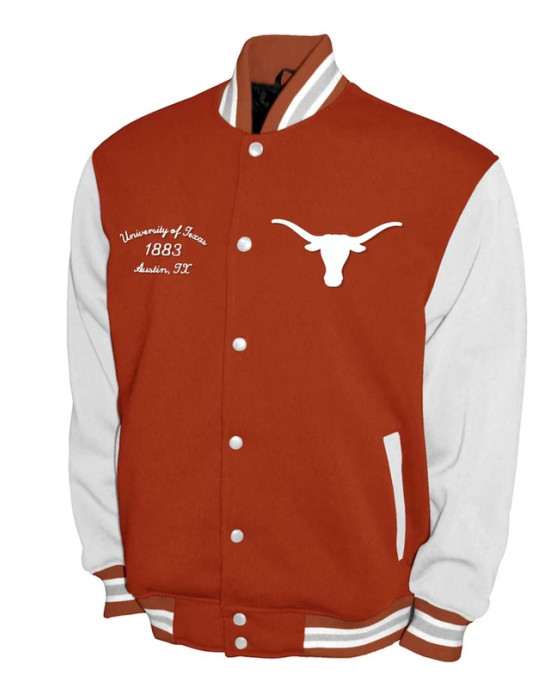 Texas Longhorns Fleece Burnt Orange and White Varsity Jacket