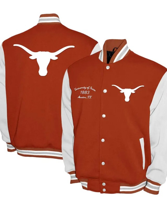 Texas Longhorns Fleece Burnt Orange and White Varsity Jacket