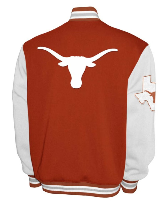 Texas Longhorns Fleece Burnt Orange and White Varsity Jacket