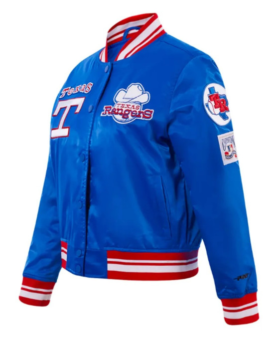 Texas Rangers Retro Classic Rib Royal Satin Jacket Texas Rangers Retro Classic Rib Royal Satin Jacket