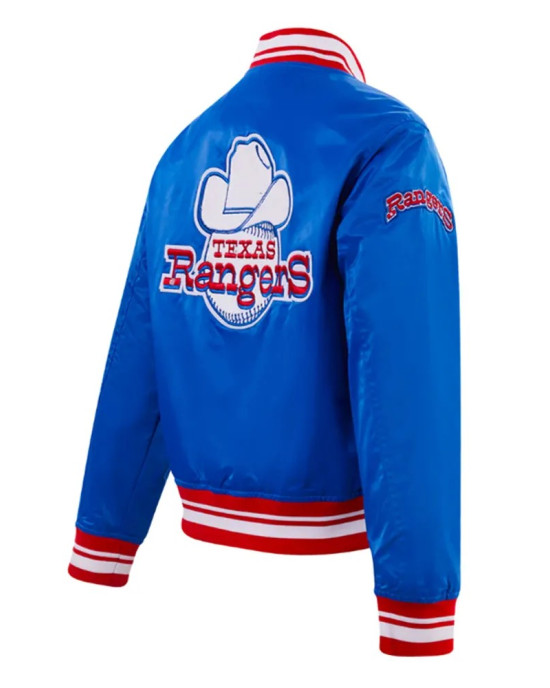 Texas Rangers Retro Classic Rib Royal Satin Jacket Texas Rangers Retro Classic Rib Royal Satin Jacket