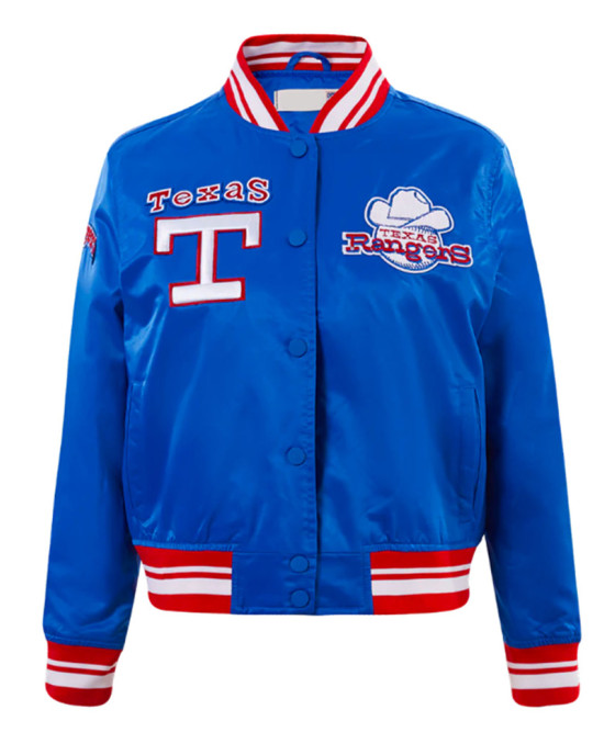 Texas Rangers Retro Classic Rib Royal Satin Jacket Texas Rangers Retro Classic Rib Royal Satin Jacket