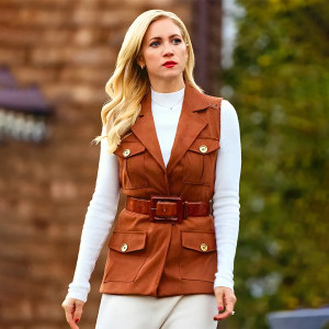 The Beast In Me Season 1 Brittany Snow Brown Suede Vest