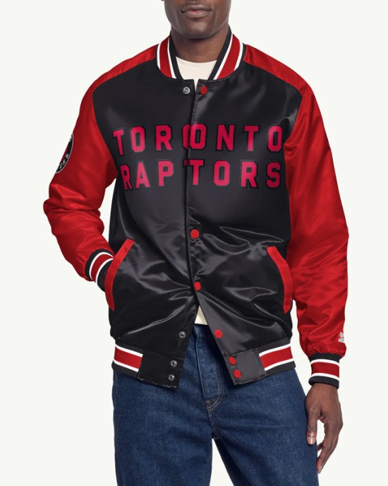 Toronto Raptors Black and Red Varsity Satin Jacket