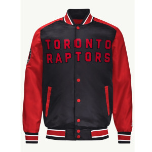 Toronto Raptors Black and Red Varsity Satin Jacket