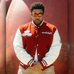 Travis Scott State Farm Burgundy and White Varsity Jacket