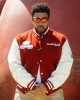 Travis Scott State Farm Burgundy and White Varsity Jacket
