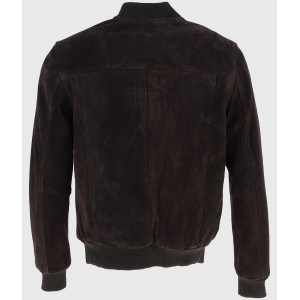 Trevor Mens Dark Brown Bomber Suede Leather Jacket