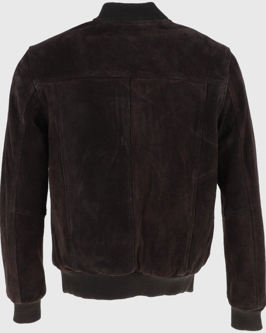 Trevor Mens Dark Brown Bomber Suede Leather Jacket