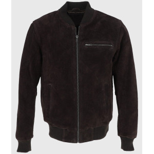 Trevor Mens Dark Brown Bomber Suede Leather Jacket