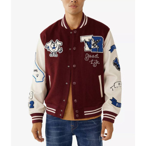 True Religion Spliced Black Varsity Jacketneteen Jacket