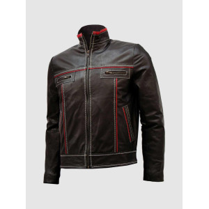 Unique Bi-Color White Stitched Moto Leather Jacket for Men