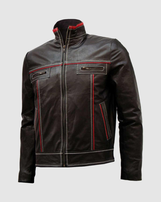 Unique Bi-Color White Stitched Moto Leather Jacket for Men Unique Bi-Color White Stitched Moto Leather Jacket for Men