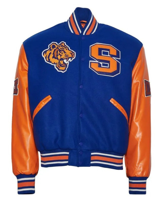 Unisex Savannah State University Blue and Orange Varsity Jacket Unisex Savannah State University Blue and Orange Varsity Jacket