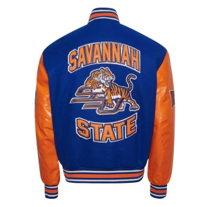  Unisex Savannah State University Blue and Orange Varsity Jacket