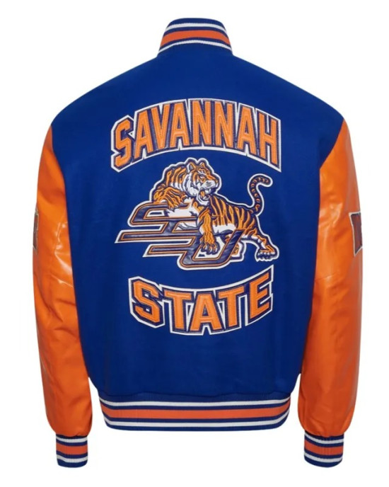 Unisex Savannah State University Blue and Orange Varsity Jacket Unisex Savannah State University Blue and Orange Varsity Jacket
