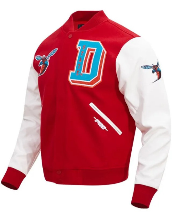 University Delaware State Red and White Varsity Jacket