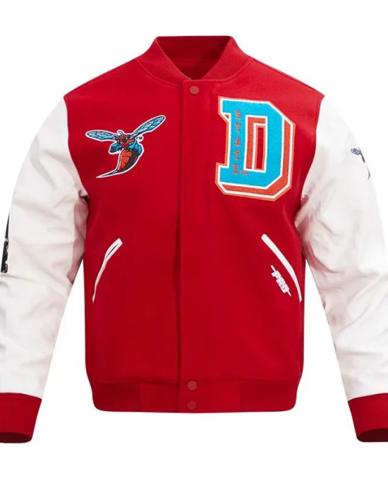 University Delaware State Red and White Varsity Jacket