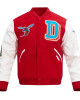 University Delaware State Red and White Varsity Jacket
