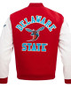 University Delaware State Red and White Varsity Jacket