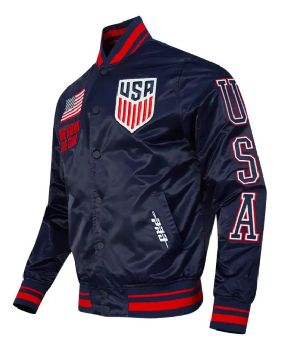 US Soccer Classic Rib Navy Satin Jacket