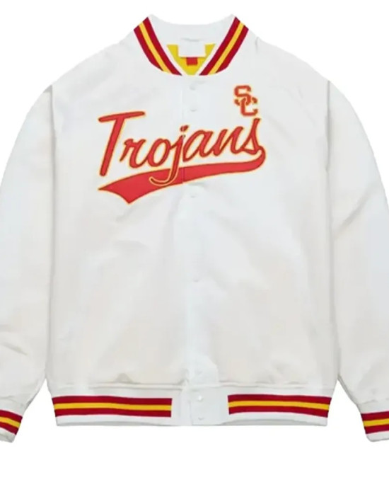 USC Trojans White Varsity Satin Jacket USC Trojans White Varsity Satin Jacket