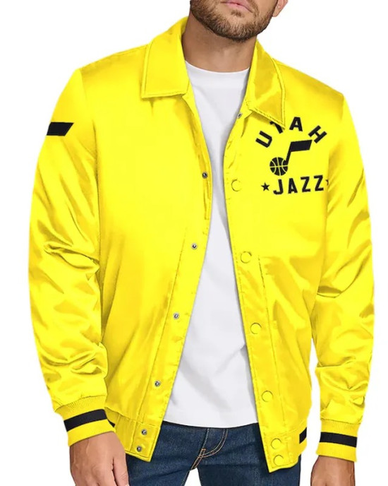 Utah Jazz Stitch Applique Gold Satin Jacket Utah Jazz Stitch Applique Gold Satin Jacket