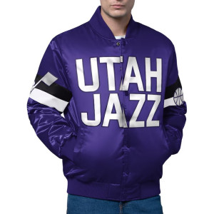 Utah Jazz Triple Option Varsity Full-Snap Satin Jacket