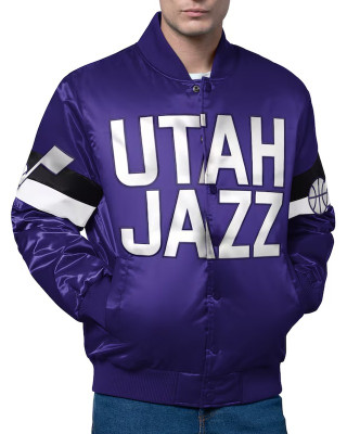 Utah Jazz Triple Option Varsity Full-Snap Satin Jacket