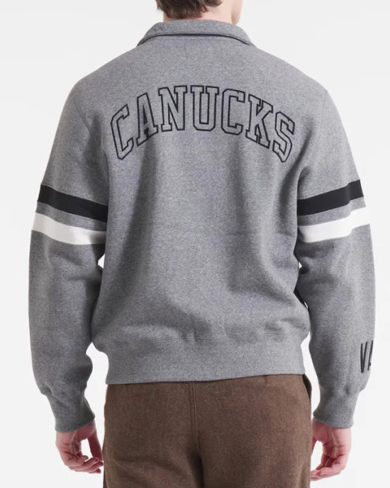 Vancouver Canucks Dark Heather Gray Striped Fleece Jacket