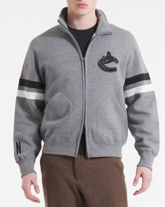 Vancouver Canucks Dark Heather Gray Striped Fleece Jacket