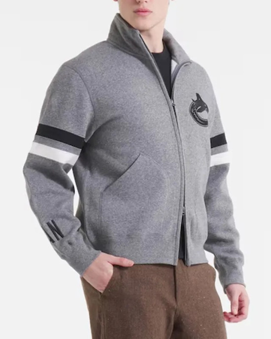 Vancouver Canucks Dark Heather Gray Striped Fleece Jacket