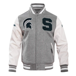 Varsity Heather Grey Michigan State University Classic Rib Wool Jacket