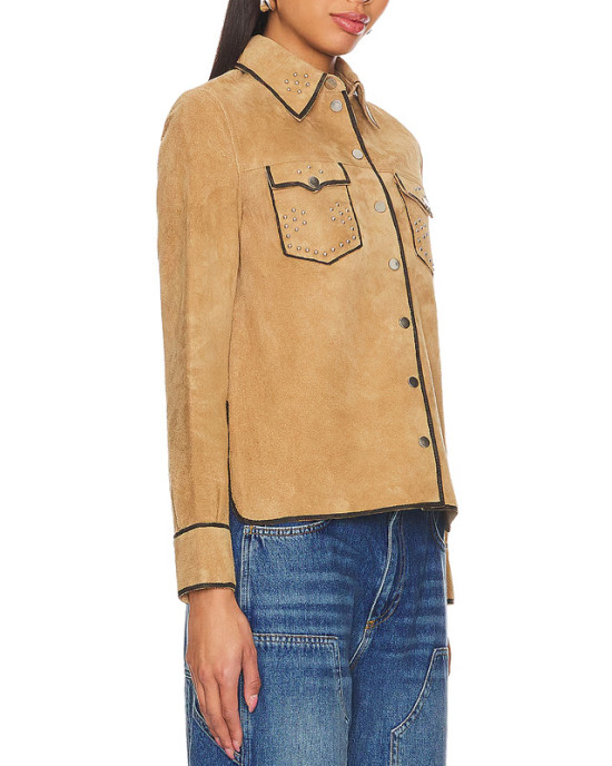 Victoria Moroles Ballard Martina Castro Brown Suede Leather Jacket