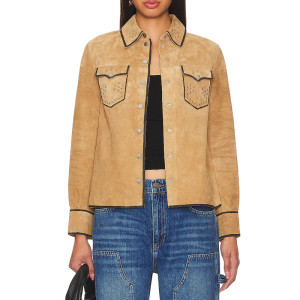 Victoria Moroles Ballard Martina Castro Brown Suede Leather Jacket