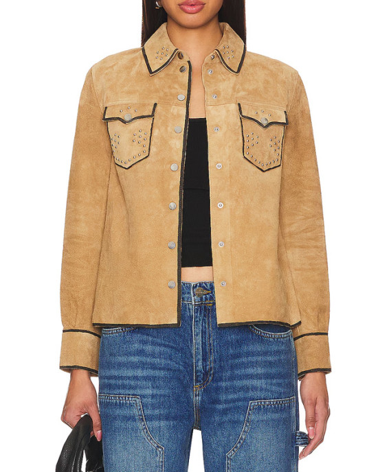 Victoria Moroles Ballard Martina Castro Brown Suede Leather Jacket