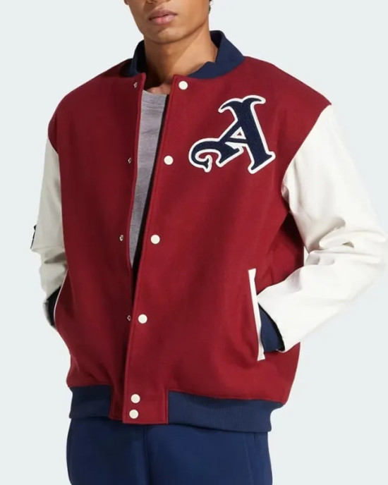 VRCT Arsenal Burgundy and White Varsity Full-Snap Wool/Leather Jacket