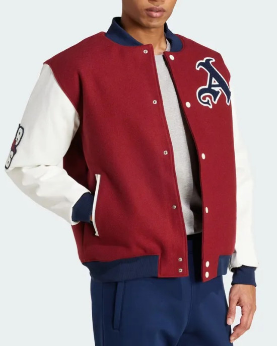 VRCT Arsenal Burgundy and White Varsity Full-Snap Wool/Leather Jacket