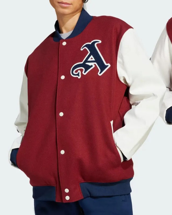 VRCT Arsenal Burgundy and White Varsity Full-Snap Wool/Leather Jacket