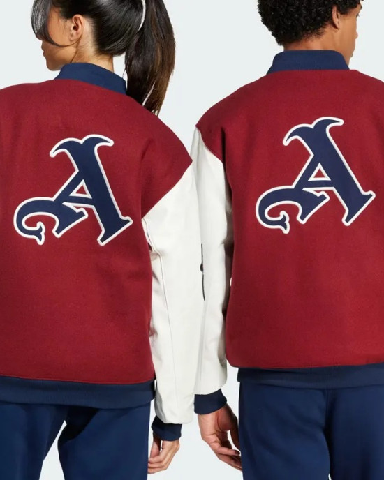 VRCT Arsenal Burgundy and White Varsity Full-Snap Wool/Leather Jacket