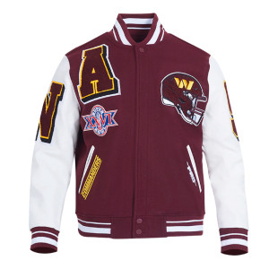 Washington Commanders Mashup Rib Varsity Wool and Leather Jacket