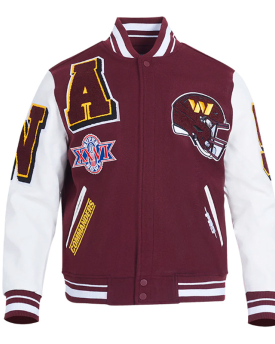 Washington Commanders Mashup Rib Varsity Wool and Leather Jacket Washington Commanders Mashup Rib Varsity Wool and Leather Jacket