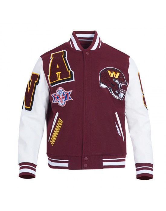 Washington Commanders Mashup Rib Varsity Wool and Leather Jacket